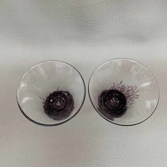 Cordial Glass Glasses Speckled Purple 3 1/2" Lot of 2 - Picture 5 of 6